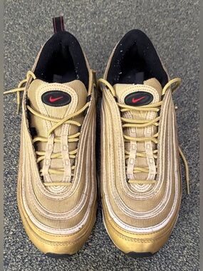Nike Air Max 97 OG Metallic Gold White Mens 12 Shoes MISSING One Lace Loop